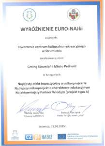 Wyróżnienie EURO-NAJki za projekt Stworzenie Centrum Kulturalno-Rekreacyjnego w Strumieniu